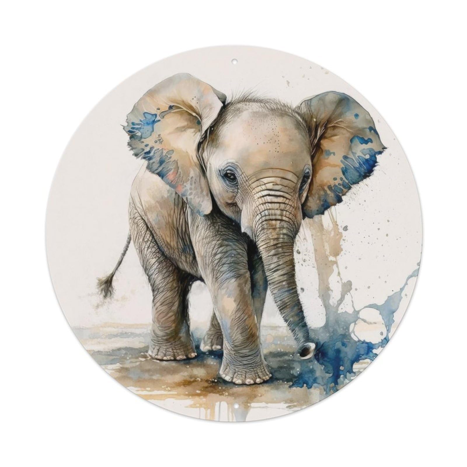Animals Artwork Aquarelle Baby Elephant Vintage Metal Tin Sign Plaque Wall Decor for Cafe, Club Bar, Office, Garden Metal Poster 8x8Inch
