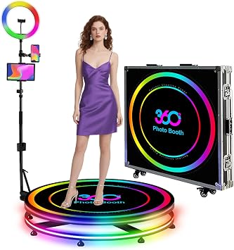 360 Photo Booth Machine,Automatic Slow Motion 360 Spin Camera Video Booth on APP Control,Logo Custom,RGB Light,with Flight Case 26.8inch68cm