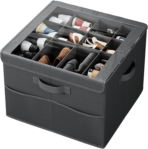 Miniatura 11 de PHINOX Organizador de zapatos para armario, se adapta a hasta 16 pares, contenedores de almacenamiento de zapatos con cubierta transparente y asas