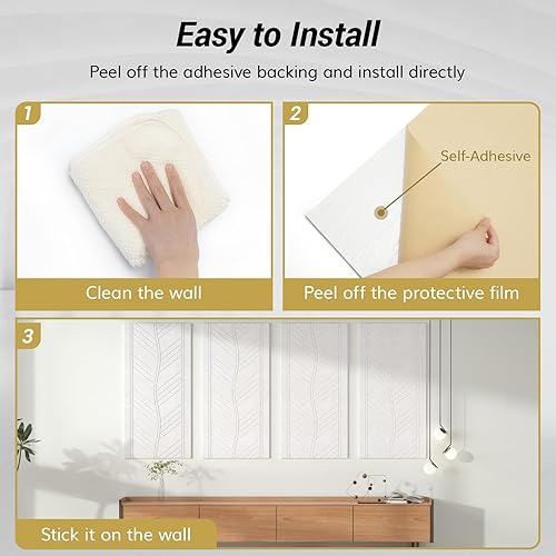 Miniatura 6 de TONOR 4 paneles acústicos, paneles de pared insonorizados con patrón de hojas de 47.2 x 23.6 x 0.35 pulgadas, totalmente autoadhesivos, paneles de