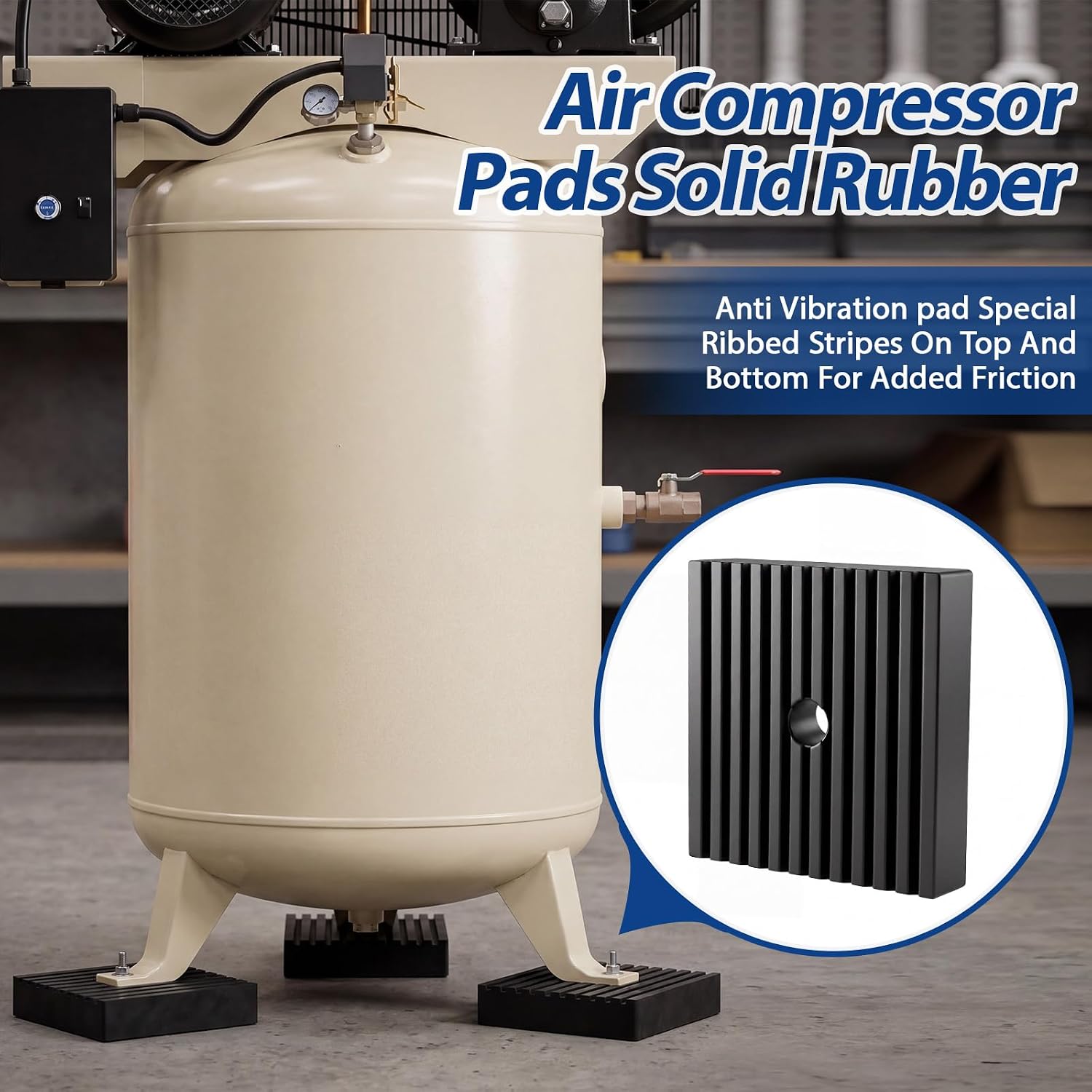 8 Pack 4" x 4" x 1" Heavy Duty Anti Vibration Pads Solid Rubber Shock Isolation Pads for Air Compressor Generator Washing Machine HVAC Equipment
