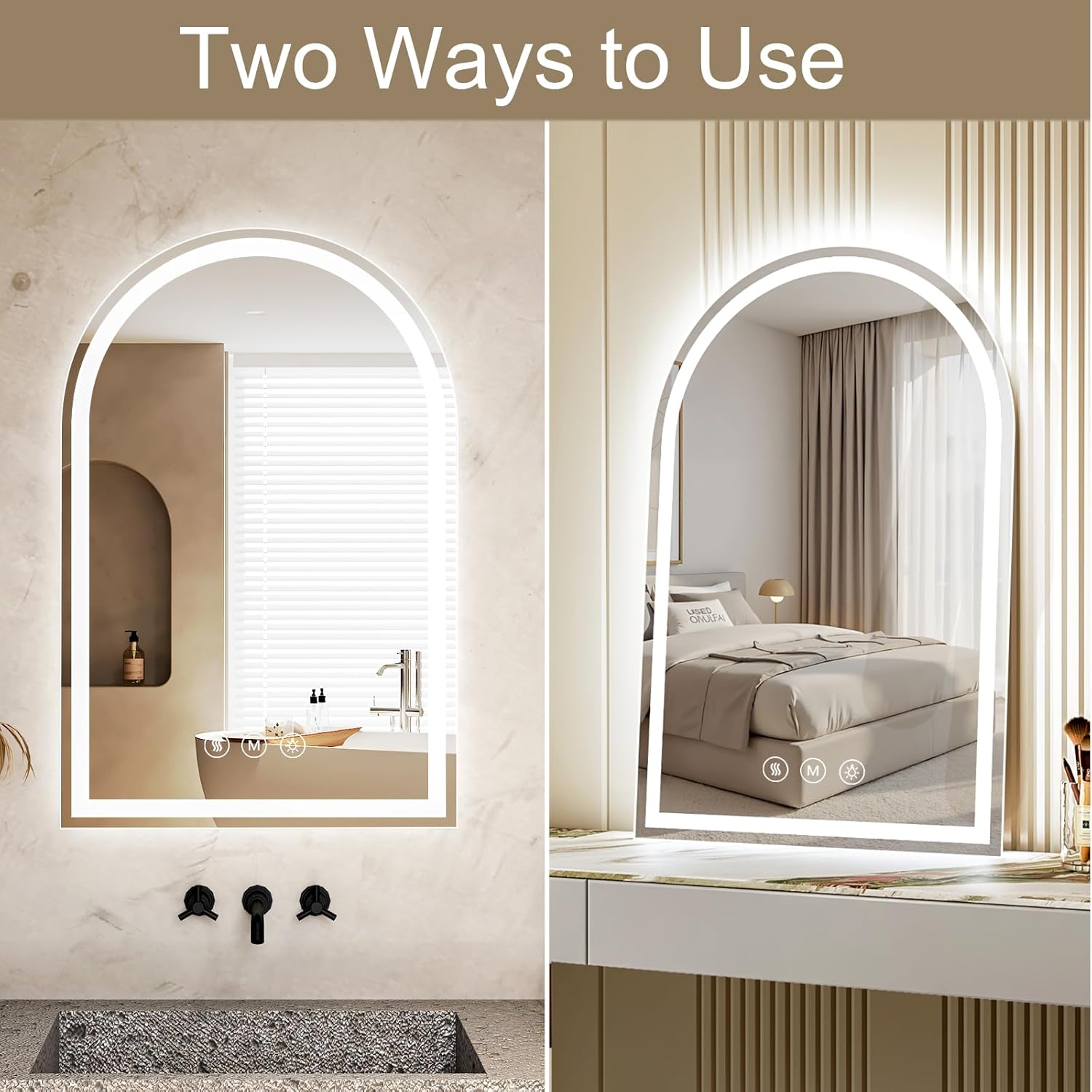 Arched LED Bathroom Mirrors with Lights 36"x60" LED Mirror for Bathroom,Led Vanity Mirror, Anti-Fog,LED Mirrors with Light, Anti-Fog, Dimmable, 3 Color, Shatterproof, Touch Sensor