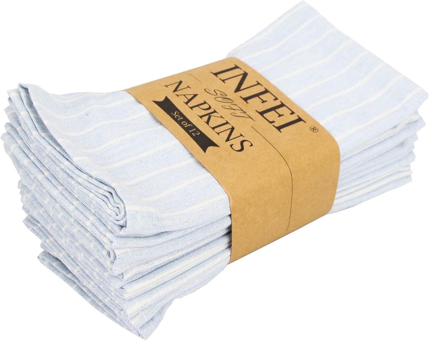 INFEI White Striped Linen Cotton Dinner Napkins Pack of
