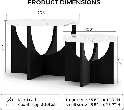 LIKIMIO Nesting Coffee Tables Set of 2, 23.6 Small Tables, Marble White