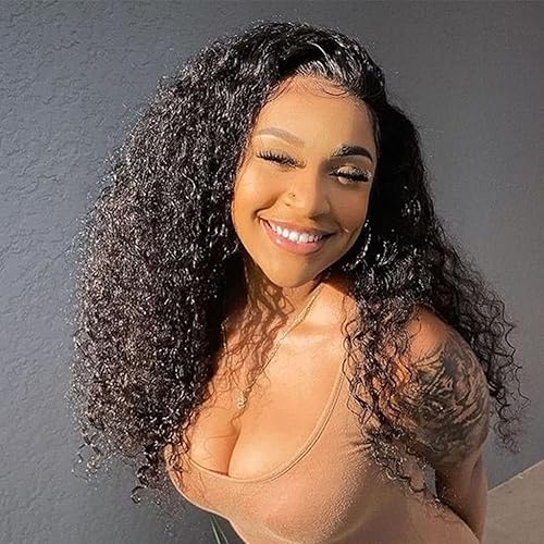 Miniatura 3 de Kiqibeauty Peluca de cabello humano afro rizado con parte en V, mínima deja, afro, 200% de densidad, mejorada, con parte en U, para mujeres negras,