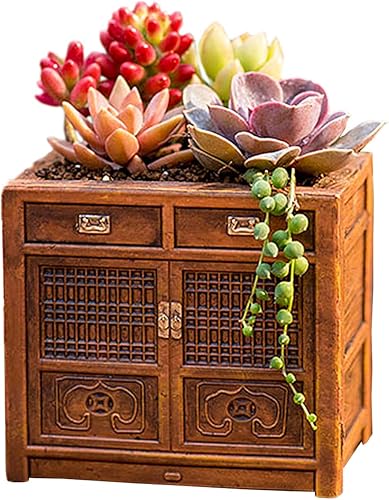 Miniatura 11 de Macetas de madera, mini maceta, maceta retro de resina para suculentas, bonsái, soporte de escritorio, mini adorno (caoba radio) Radio Caoba,Negro