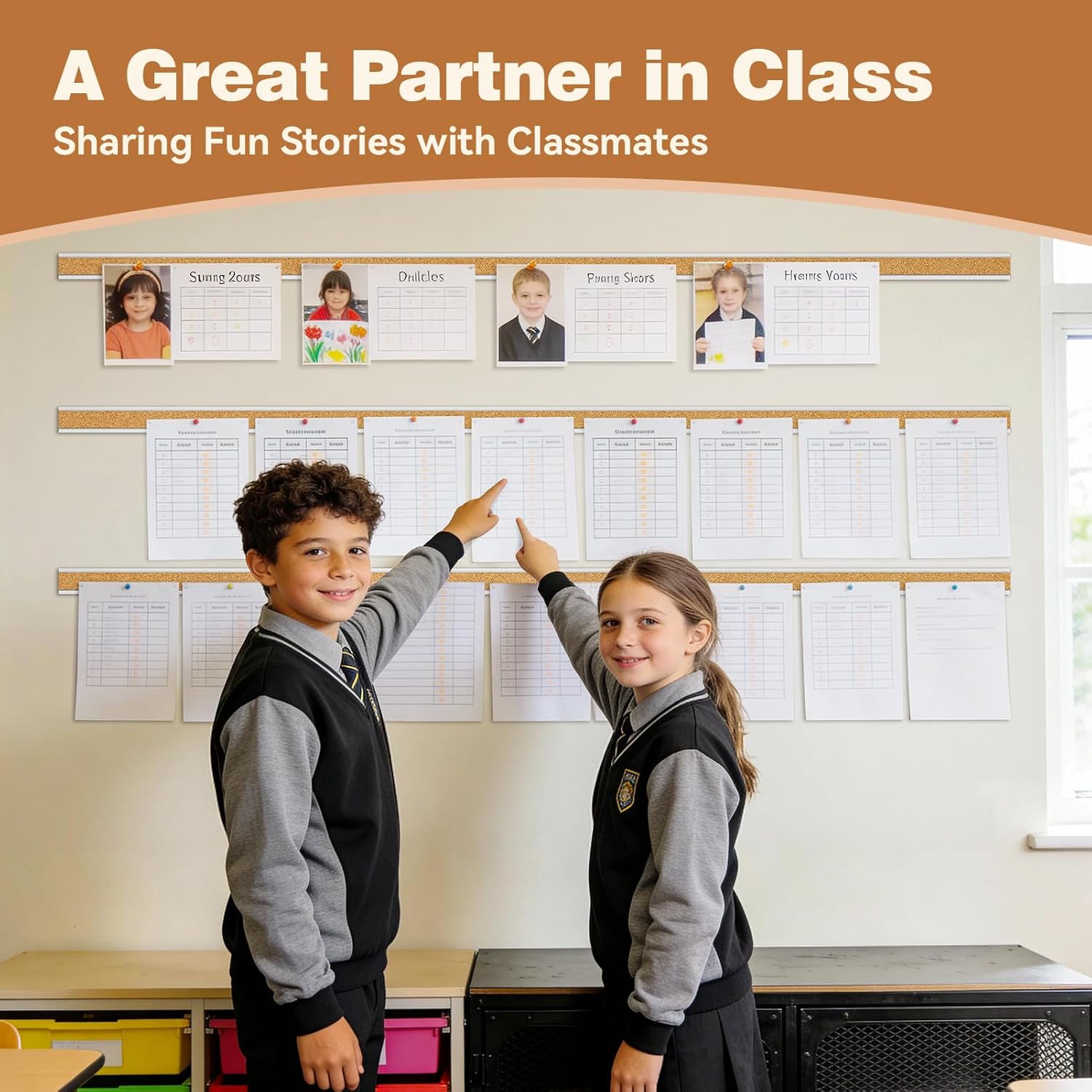 LILXIU 5 PCS Aluminum Trim Cork Board Strips for Walls 45.66 * 1.18 Inch Cork Strips Bulletin Bar Strip with Accessories Bulletin Board Strip for Home Office Classroom Decor