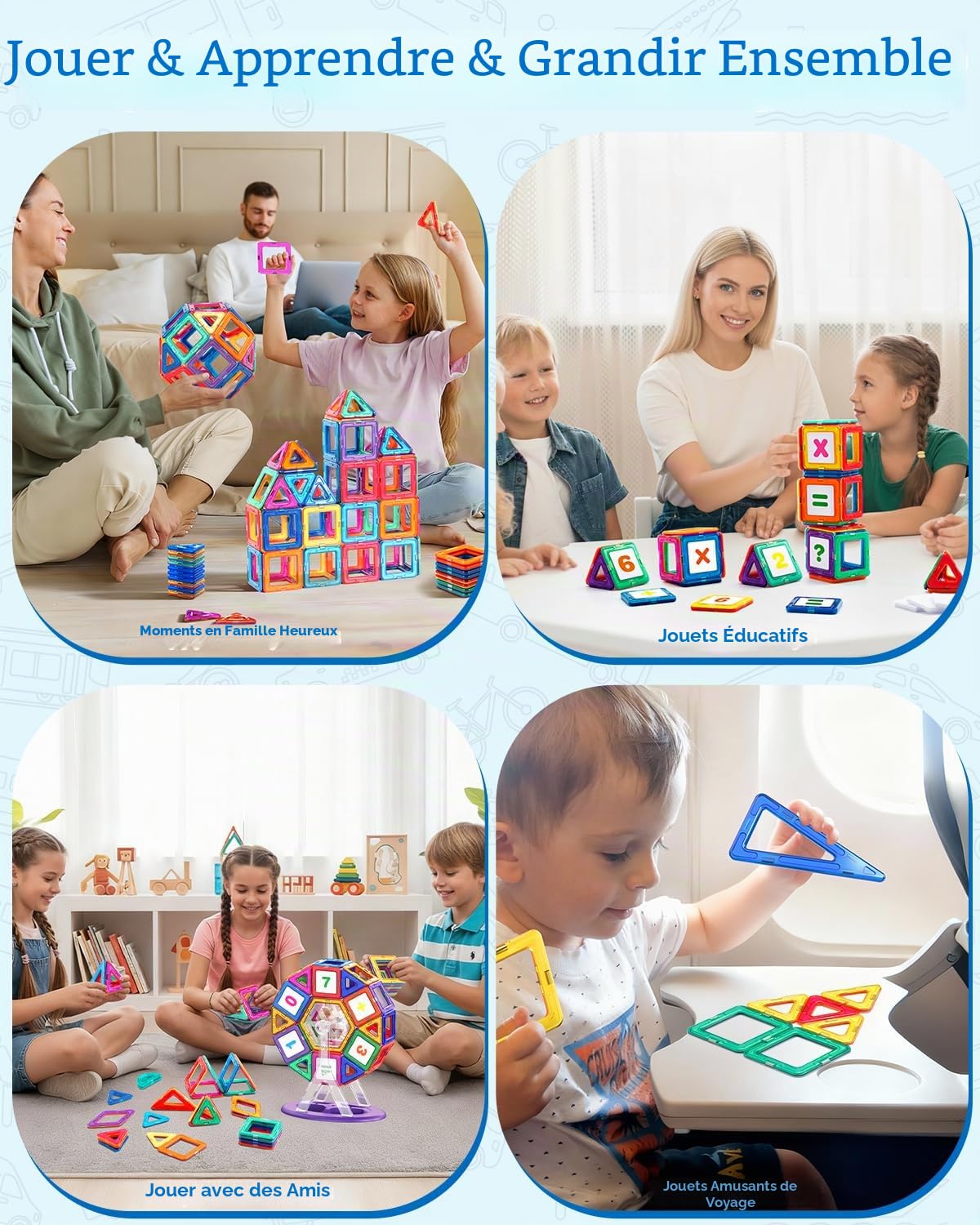 Theefun Construction Magnetique Enfant 136 Pièces, Blocs de Construction Magnétique Jeux de Construction Magnetique pour Garçons et Filles Créatif et éducatif pour Enfants de 3 4 5 6 7 Ans