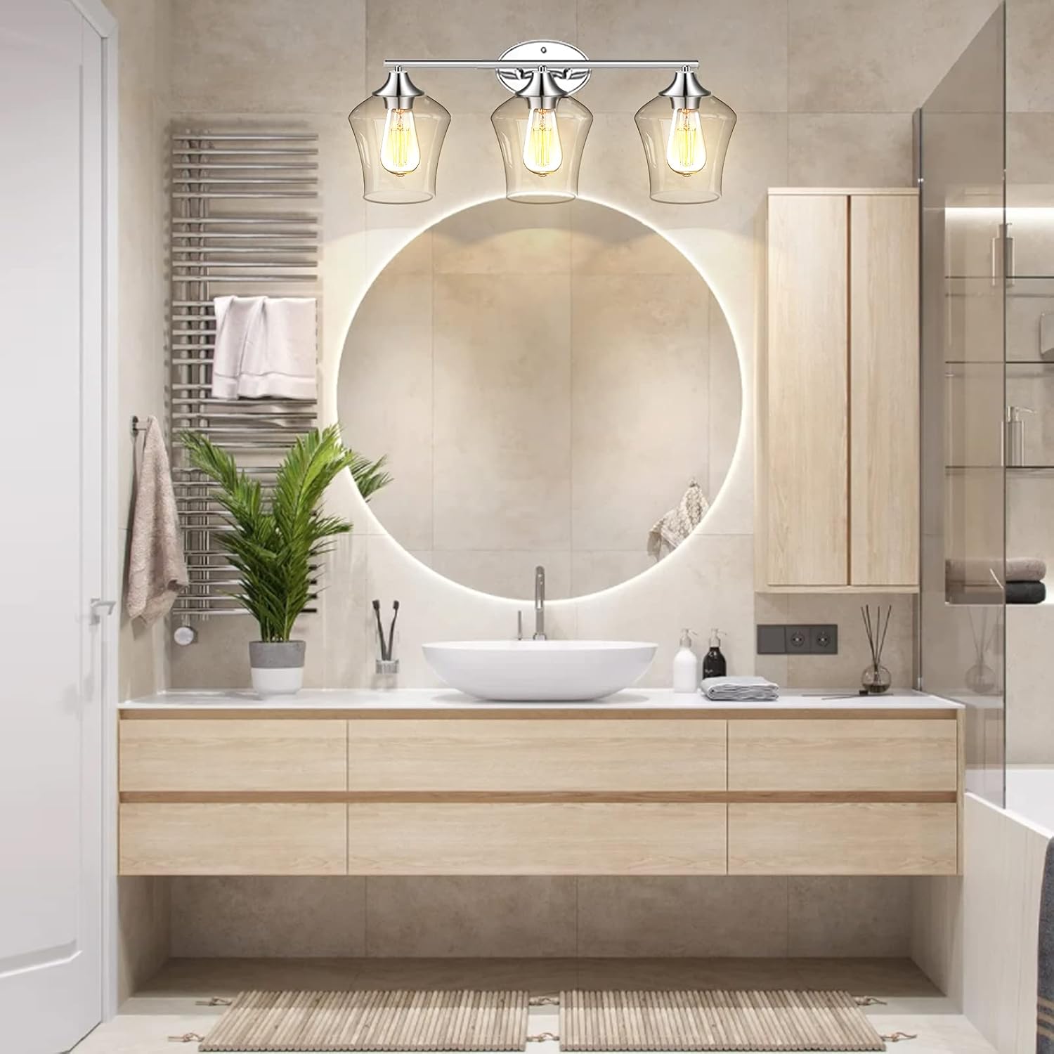 Up To 40% OFF WIHTU Bathroom Light Fixtures, 3 Lights Bathroom Vanity Light Fixtures with Chrome Finish, Modern Wall Sconce Lighting with Clear Glass Shade, E26 Base, for Bathroom, Mirror Cabinet, Makeup Room