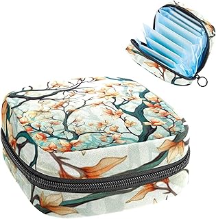 RODAILYCAY Sanitary Napkin Storage Bag for Women Cute, Feminine Menstruation Pad Holder for Period, Portable Zipper Menstrual Pad Bags Tree and Flower