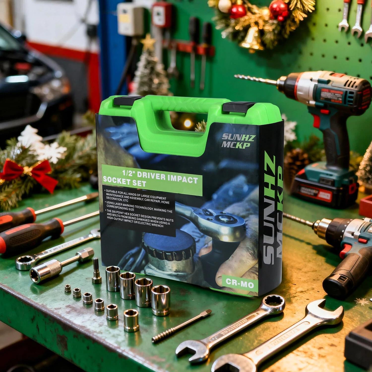 SUNHZMCKP 1/2" Drive Deep 6-Point Impact Socket Set, 8-Piece Standard SAE Spindle Axle Nut Impact Socket Set, Cr-Mo, 1-1/4-Inch to 1-3/4-Inch Size