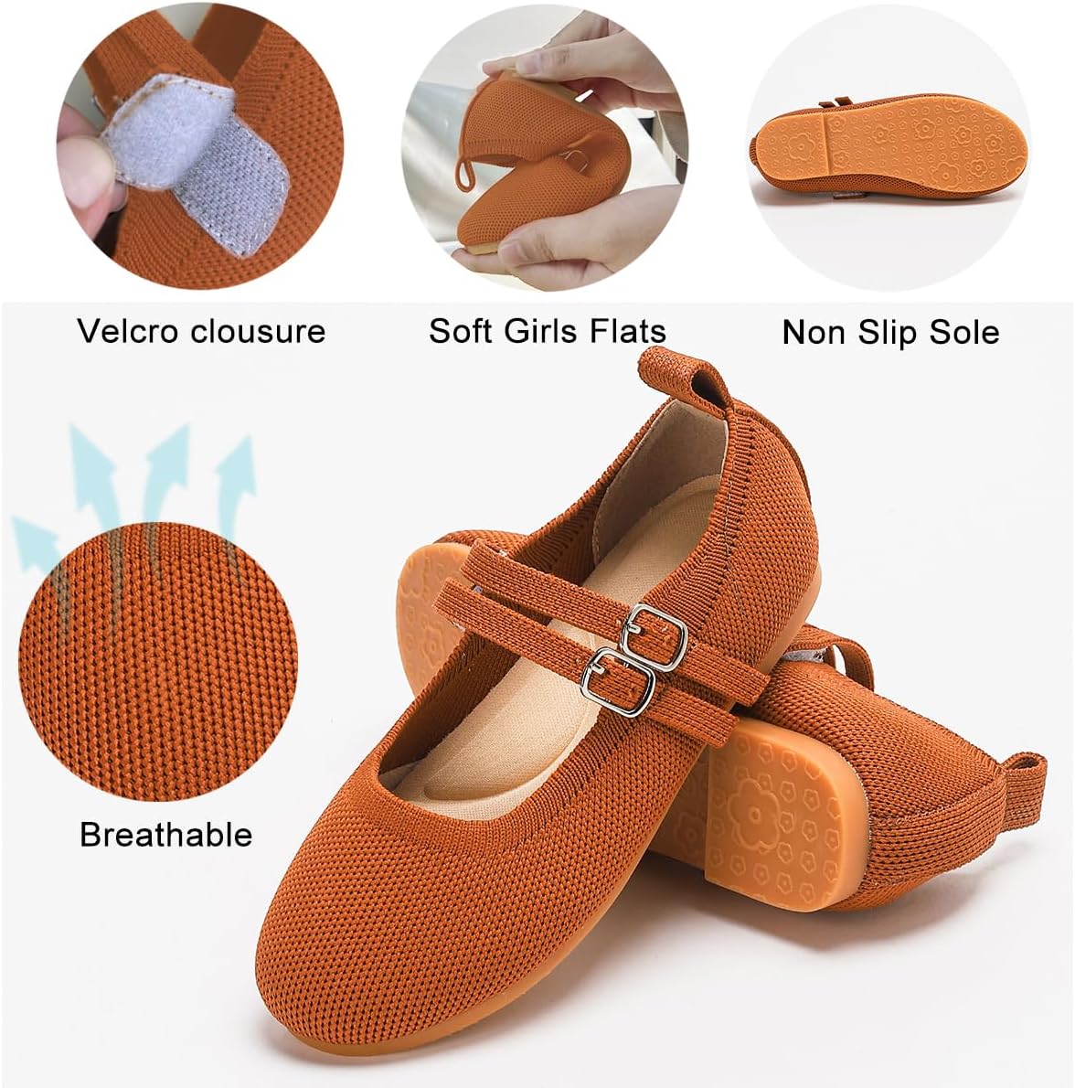 Toddler Girls Mary Jane Dress Shoes for Girl Ballet Flats Knit Round Toe Little Kids Princess Wedding Shoes - Image 2