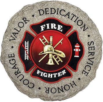 Spoontiques Firefighter Stepping Stone - Garden Decor - Decorative Stone for Patio Home Lawn and Yard