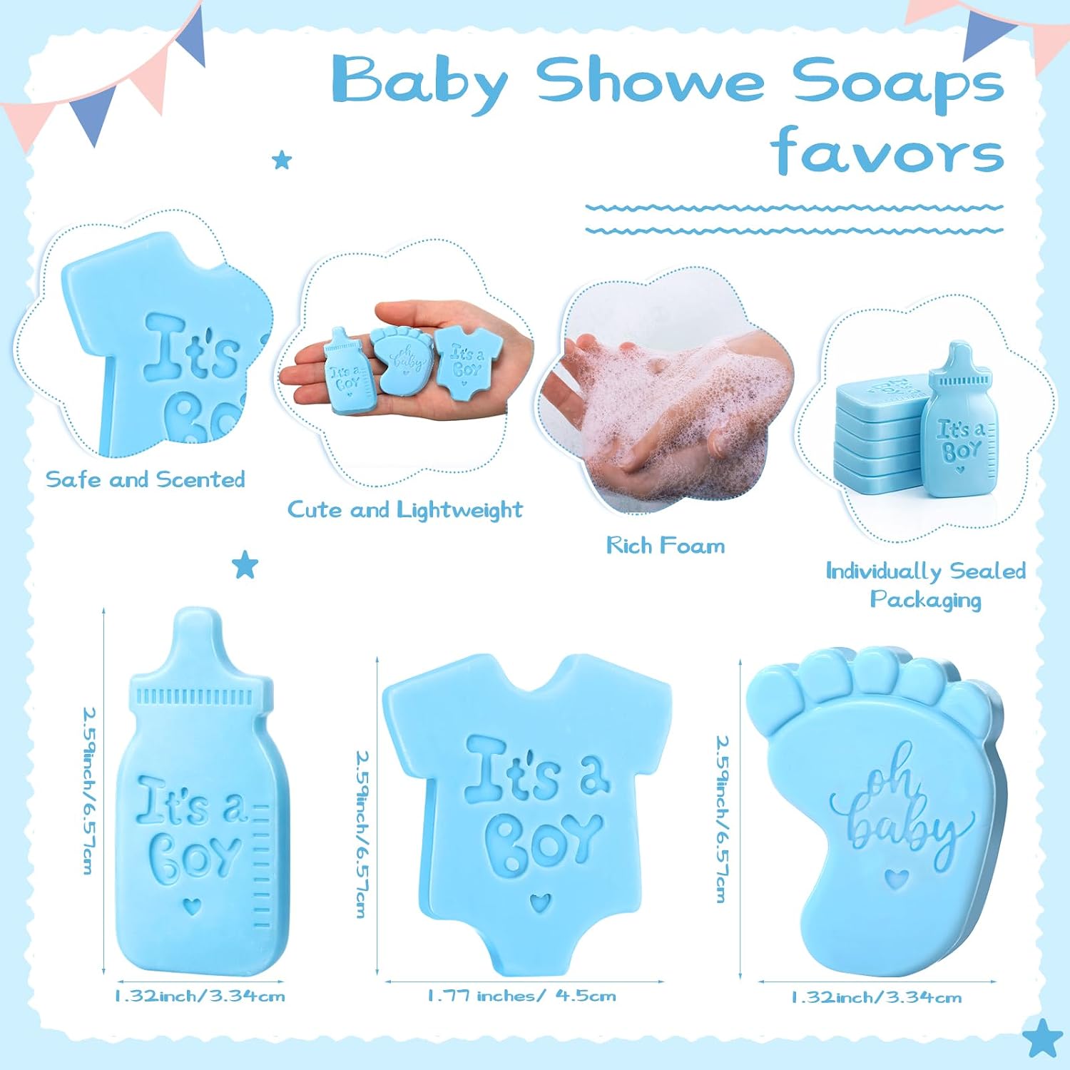 30 Set Baby Shower Soap Favors for Guests, It's A Boy, Blue