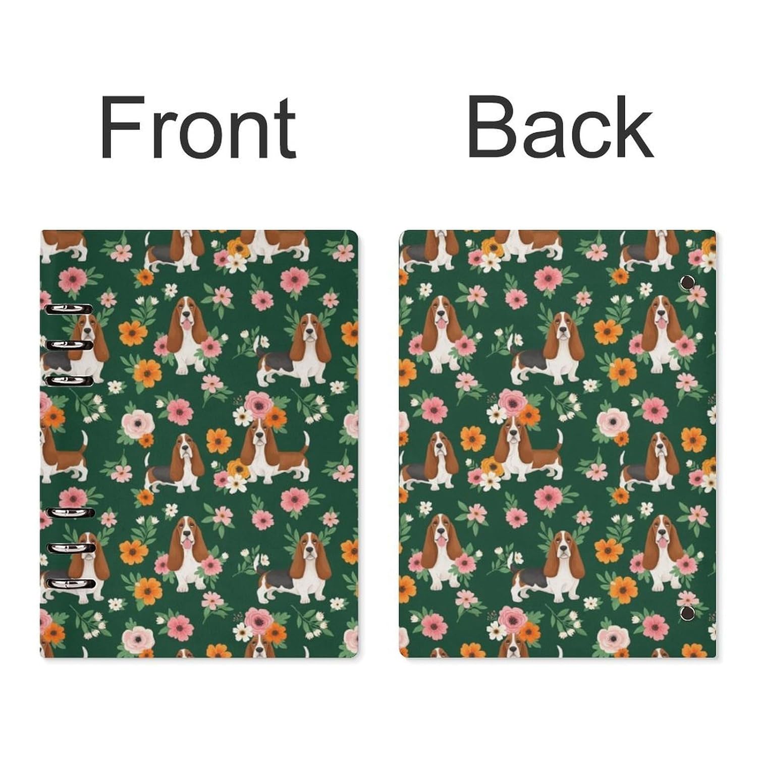 LITPUZC Men Women 6 Ring Professional Notebook Pu Leather Refillable Notebooks Crazy Basset Hound Florals Journal Notebook for Writing Business, 90 Sheets