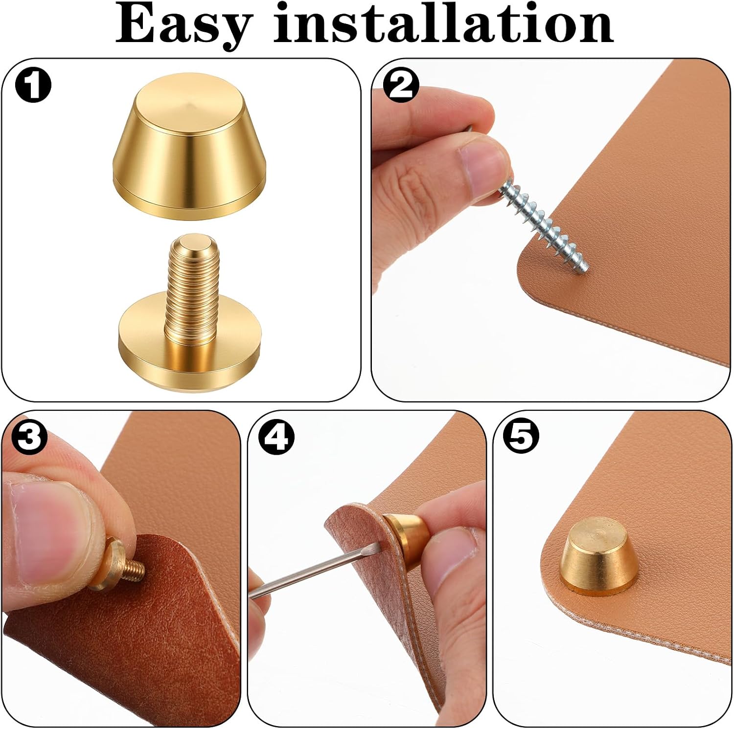 4 Sets 1/2" Nailhead Flat Head Studs, Stud Solid Brass Screw-Back Spike Metal Studs, Gold Rivets Stud Handbag Purse Feet for Leather Handbag Purse