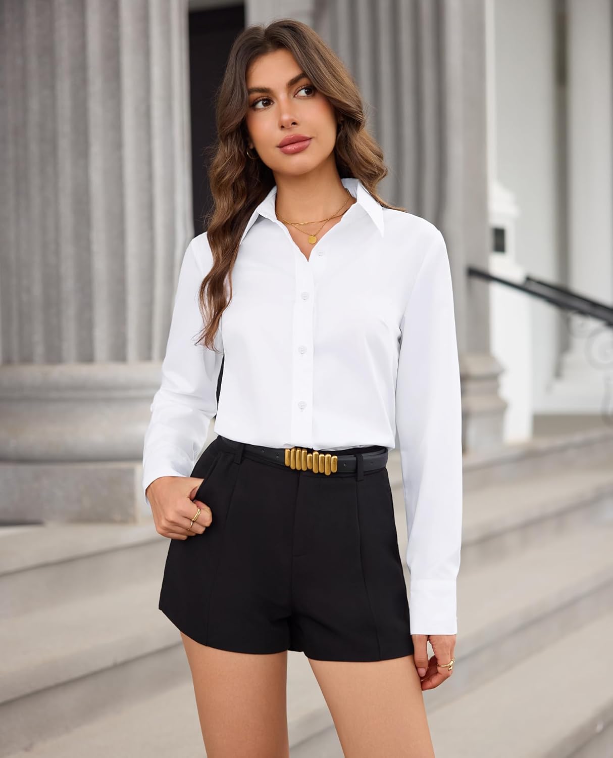 siliteelon Button Down Dress Shirts for Women Long Sleeve Wrinkle Free Shirts Solid Work Business Formal Button Up Shirt - Image 3