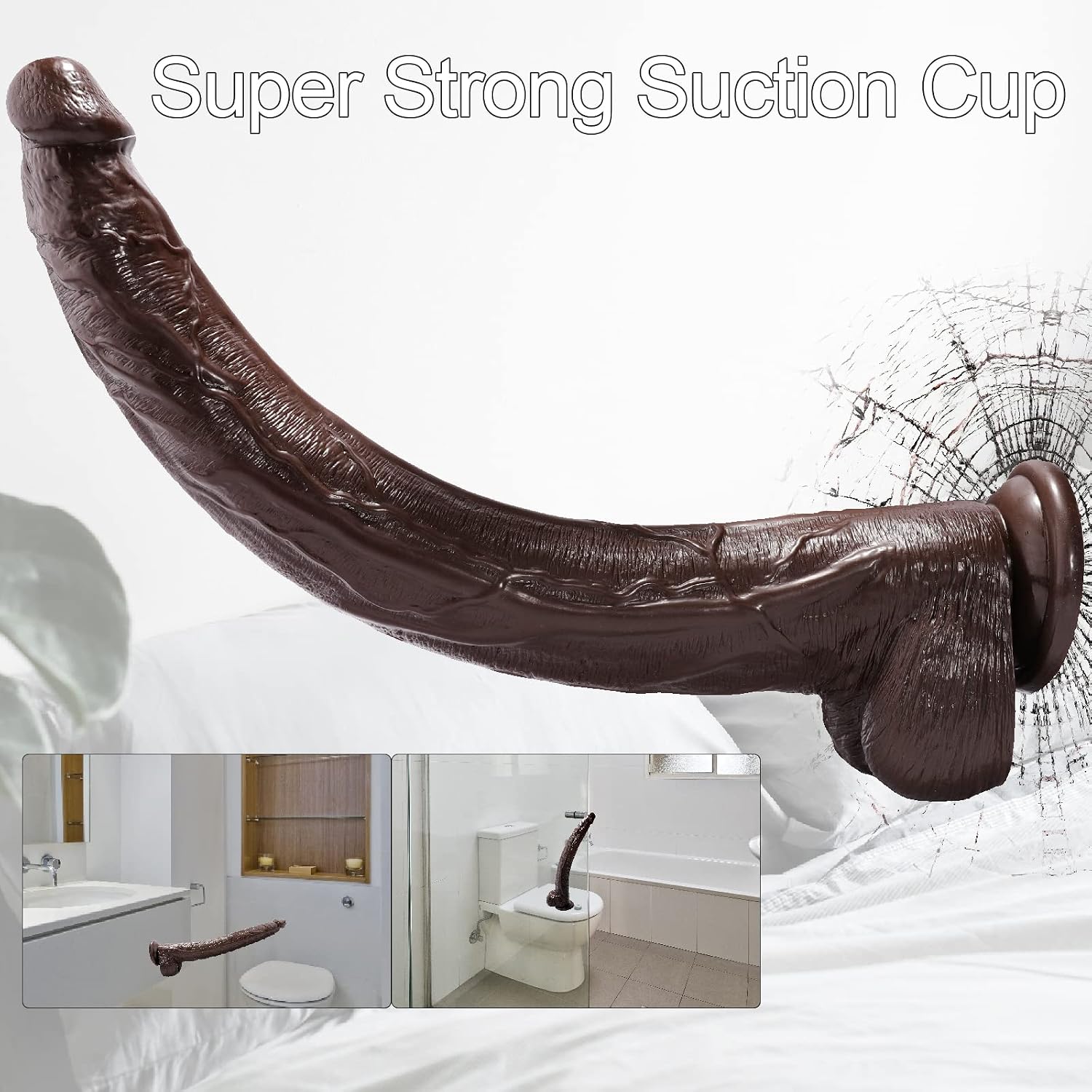 17.5 Inch Realistic Dildo, Body-Safe Material Lifelike Huge Fake Penis with Strong Suction Cup for Hands-Free Play, Flexible Cock Adult Sex Toys for Vaginal G-spot and Anal Play, Deep-Brown