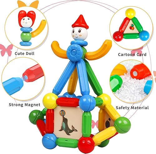 Miniatura 6 de MAGBLOCK Bloques magnéticos de 136 piezas de bloques de construcción de azulejos, bolas magnéticas de juguetes para niños y niñas de 3 años o más,