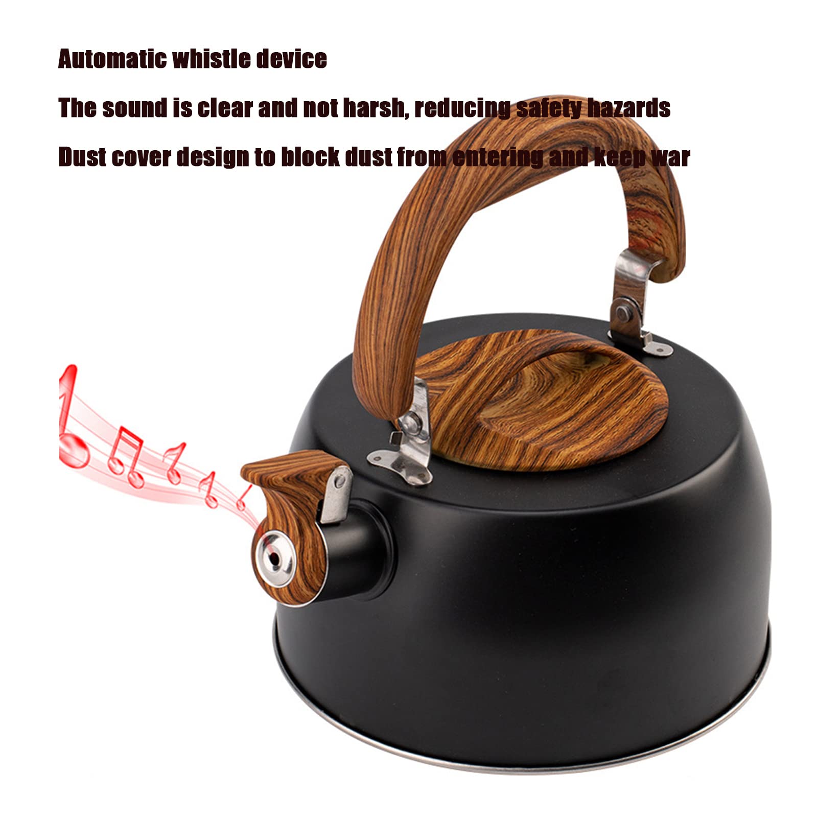 Hervidor de cocina,hervidor silbante, For todas las placas/estufas, gas, inducción, acero inoxidable de grado alimenticio, fondo compuesto de tres capas engrosado de alta capacidad, adecuado, negro (2