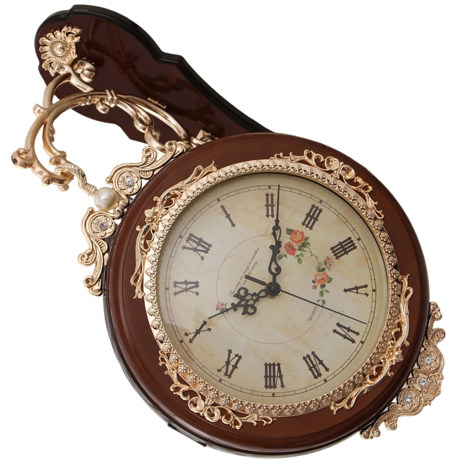Jazuaiao European Quiet Wall Clock with Two Facing Displays Arabic and Roman Numerals Battery Operated for Family Cafes Decors Quiet Movement Cafes Decors Double Display