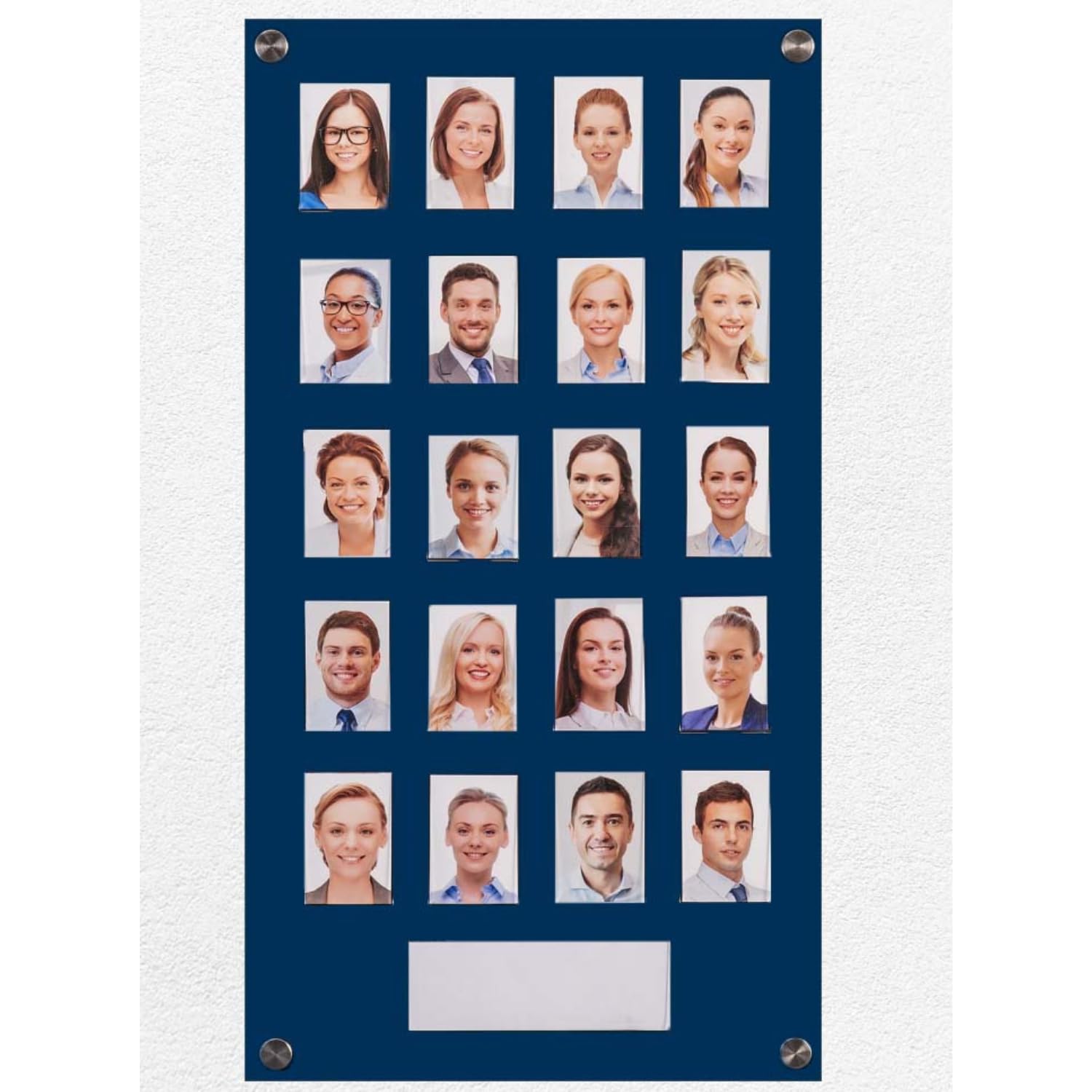 Get Acrylic Photo Frames - Blue 20 Pocket Image Staff, Student, Employee Display Board With Pocket Header. 605mm Height x 328mm Width (60.5cm x 32.8cm)
