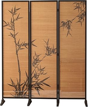 3 Panel Room Dividers 6ft 6.6ft Tall, Folding Privacy Screens Bamboo Separator with Hinge & Wood Frame, Chinese Decor Indoor Dressing Room/ApartmentSizeLxH 150x180cm/59x70.9in
