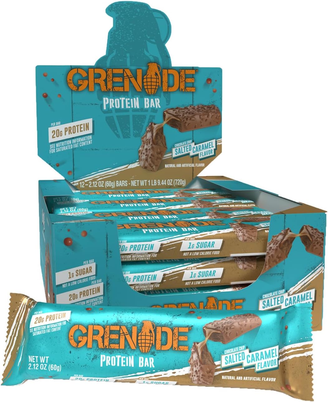 Carb Killa High Protein and Low Sugar Candy Bar, 12 x 60 g - Chocolate Chip Salted Caramel,12 Count (Pack of 1)