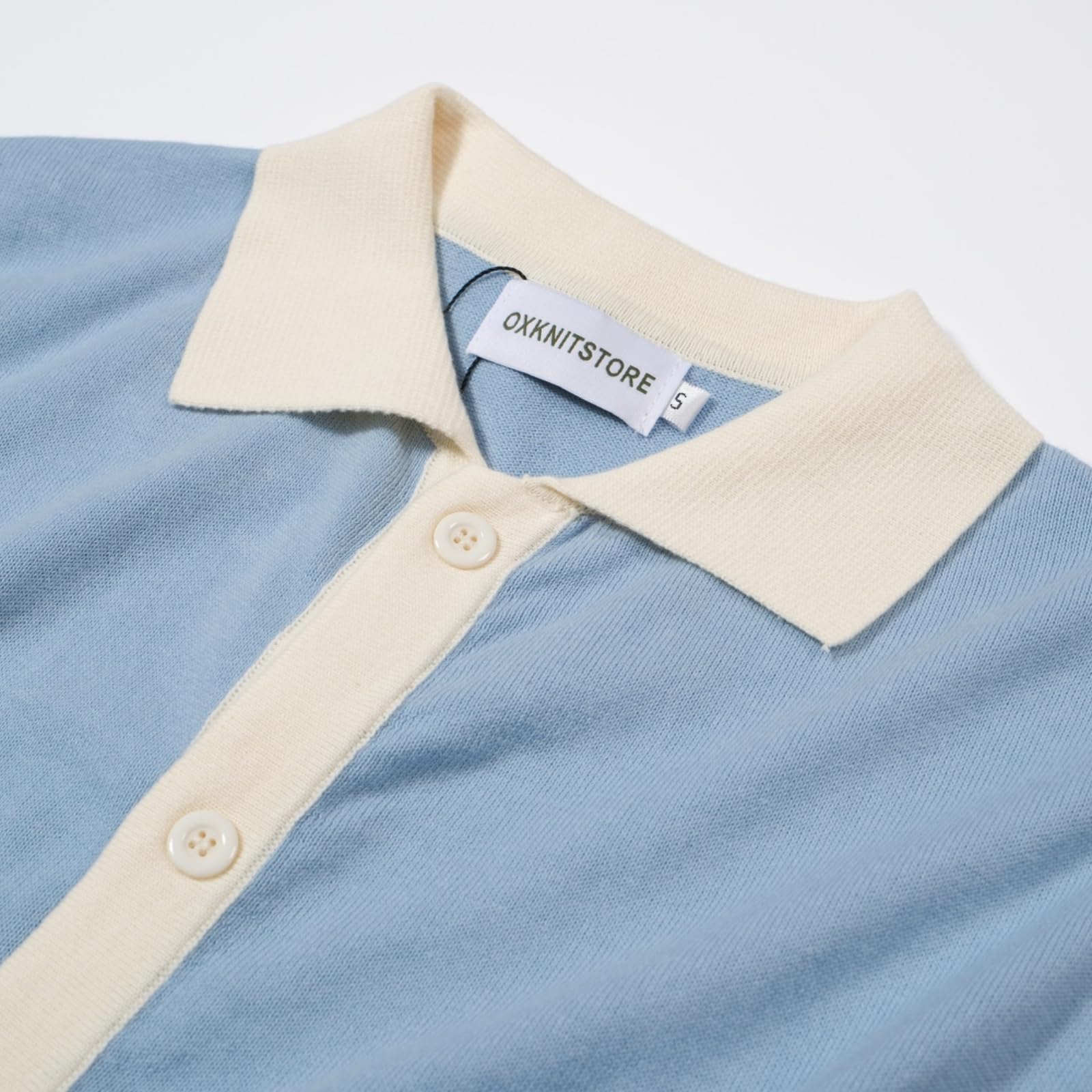 OXKnit Poloshirt Herren Kurzarm Lässiges Vintage-Stil der 1960er Jahre mit klassischen Knöpfen Blau Polohemd Shirt