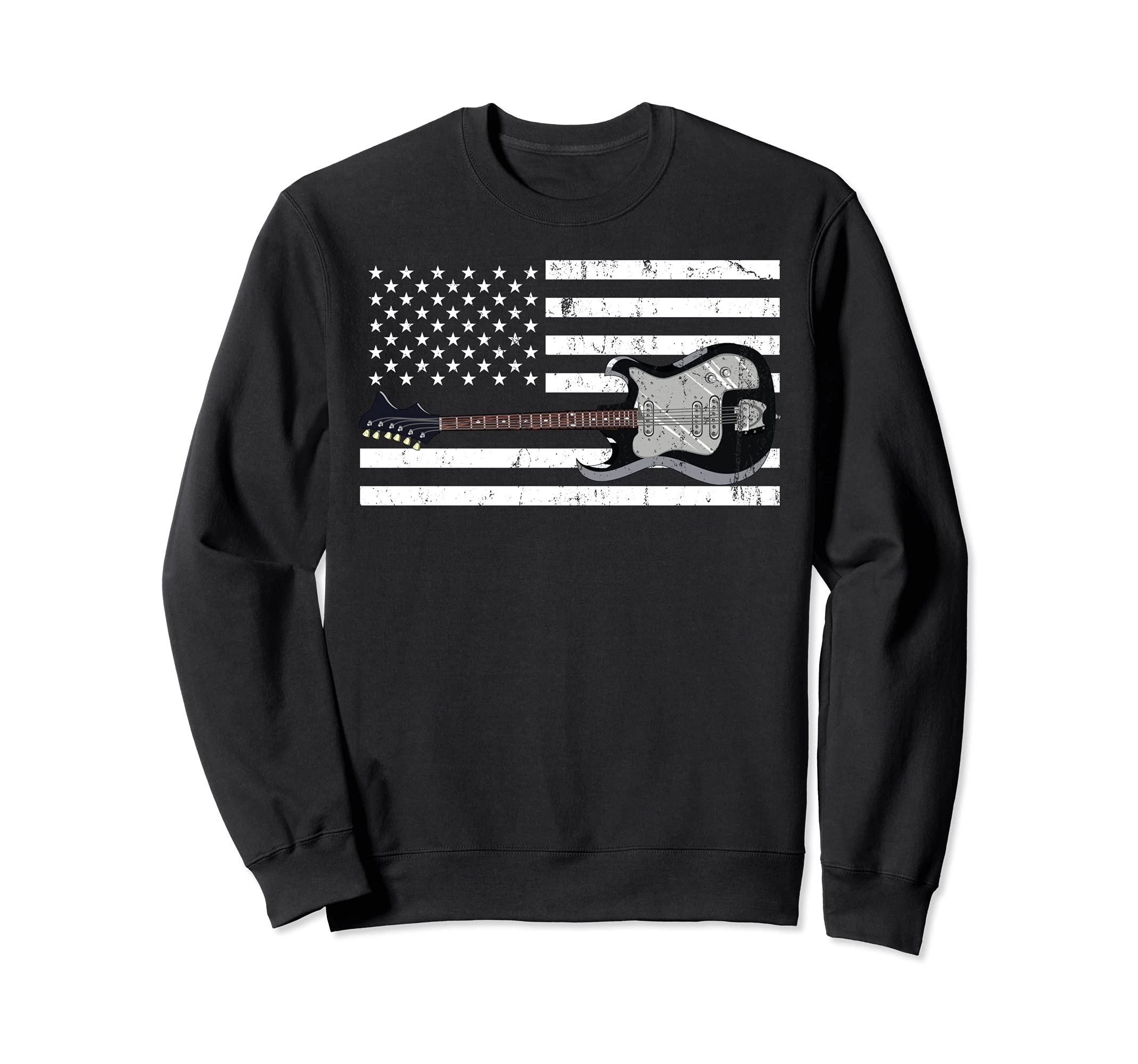 Patriotic Guitarist USA Flag Guitar Player Musician Guitar Sweatshirt, Black