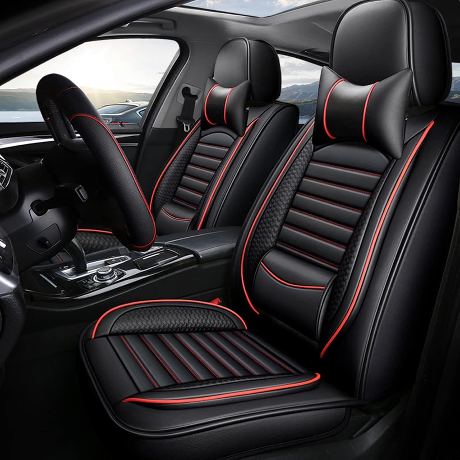 Luxury Car Seat Covers Universal Fit 5 Seats Car Surrounded Waterproof Leather Car Seat Covers Adjustable Removable Auto Seat Cushions,A (B)