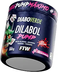FTW Diabo Verde Dilabol Pump 300g, Pré-Treino em Pó com Beta-Alanina, Arginina, Taurina, Tirosina, Zinco e Cromo, Sem Cafeína, Suplemento Alimentar (300g | Sabor Bala de Framboesa)