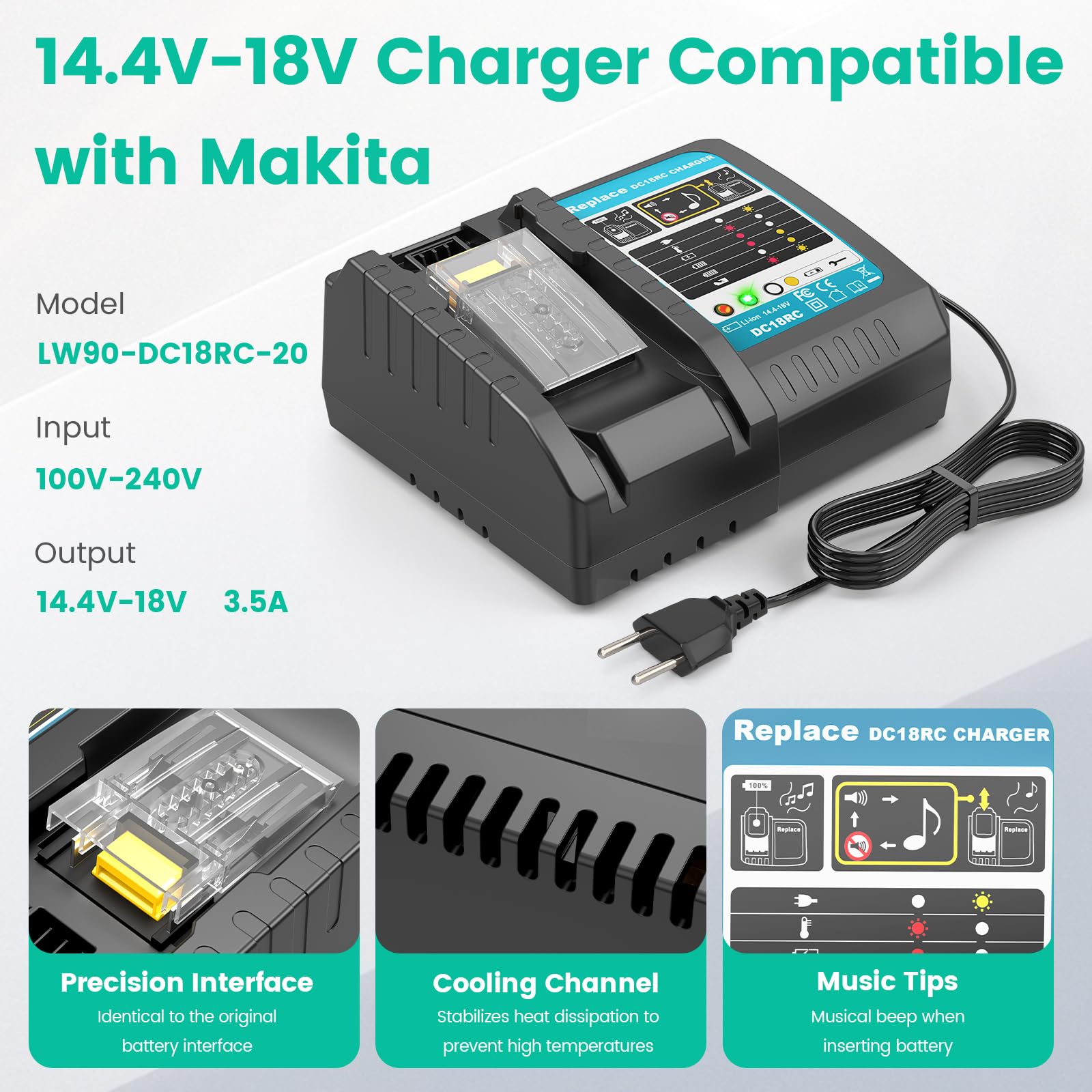 ASUNCELL 2 baterías de 5,5 Ah y Cargador para Makita LXT, Compatible con Todas Las baterías Makita de 14,4 V-18 V BL1815 BL1830 BL1850 BL1430