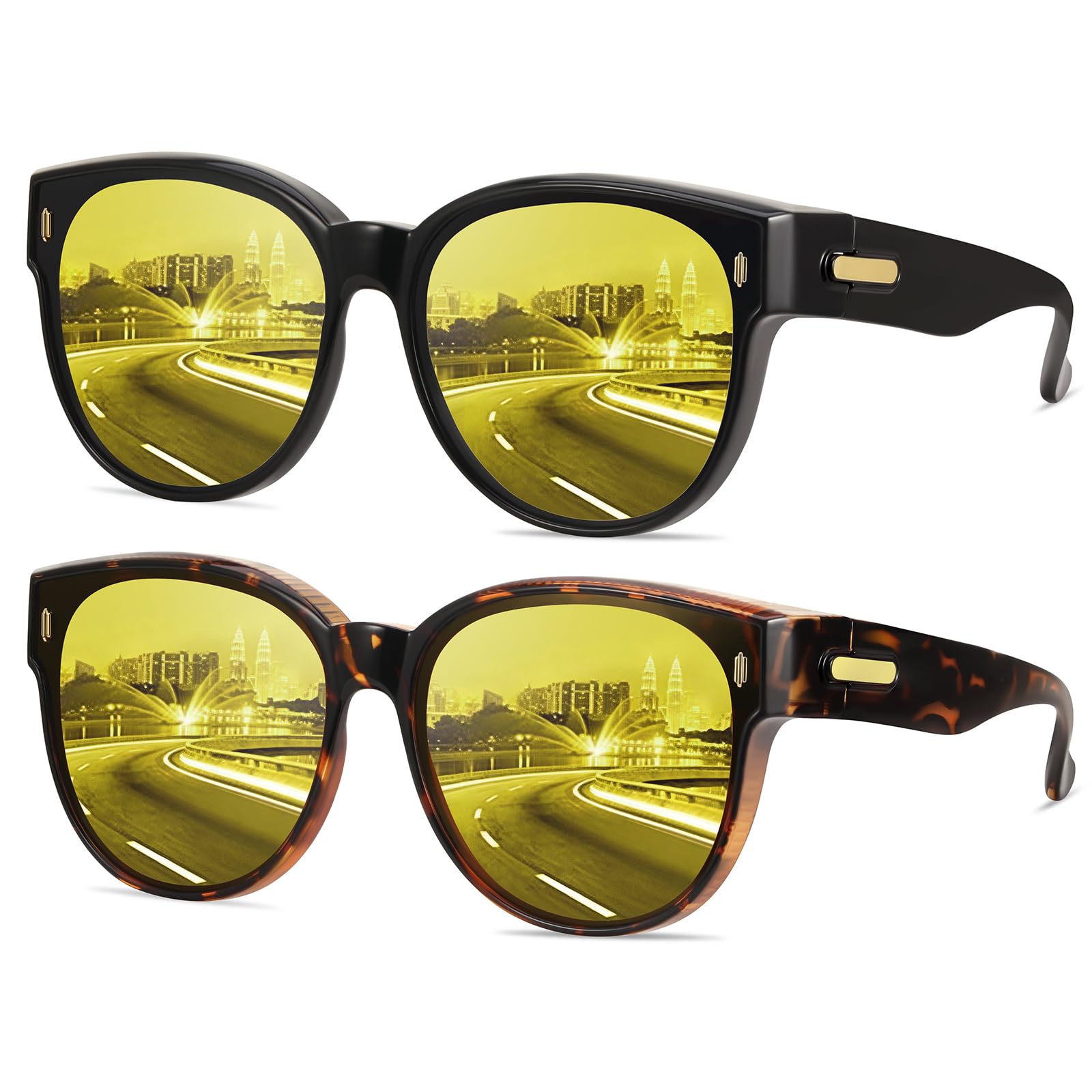 YMRFW Polarized Fit Over Glasses Sunglasses for Women Trendy Large Round Shades Cover Glass Cateye UV400 for Driving