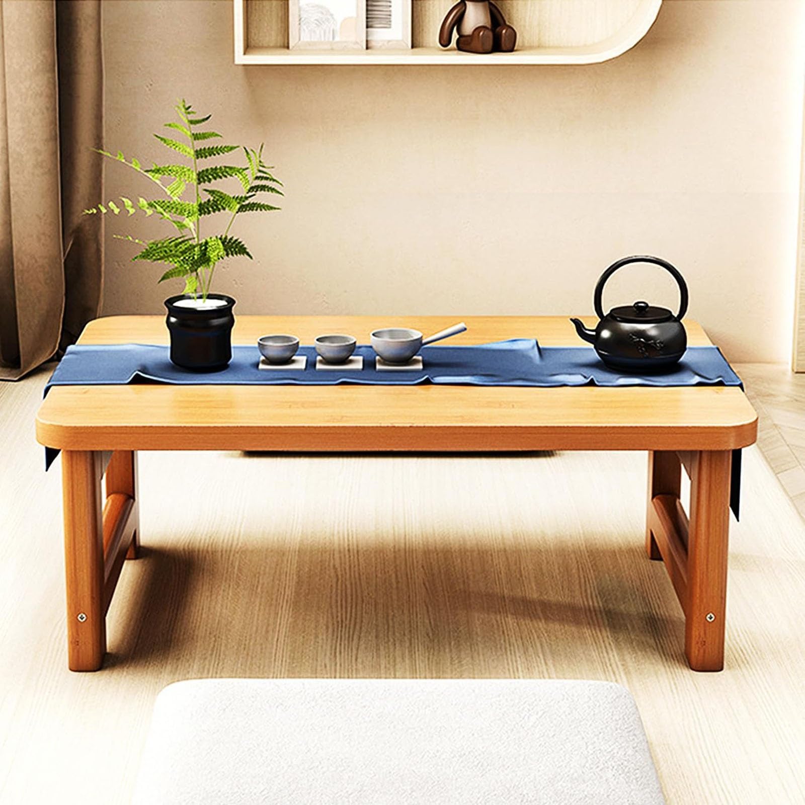 Table basse pliante japonaise en bois pour méditation et salon de thé