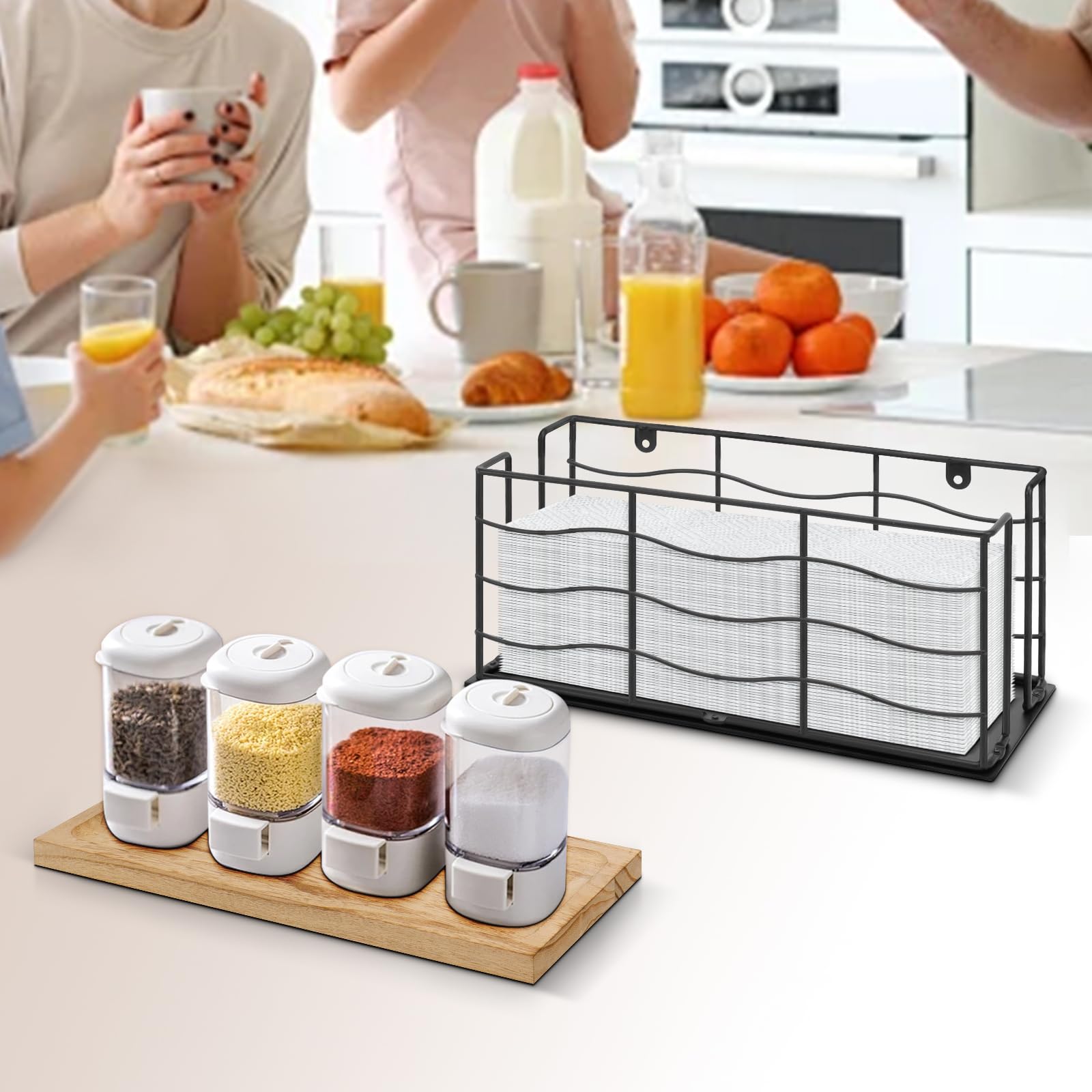 Dispensador de toallas de papel, soporte de metal para toallas de papel con tapa de madera, dispensador de servilletas comercial, dispensador de toallas de papel de triple pliegue para el