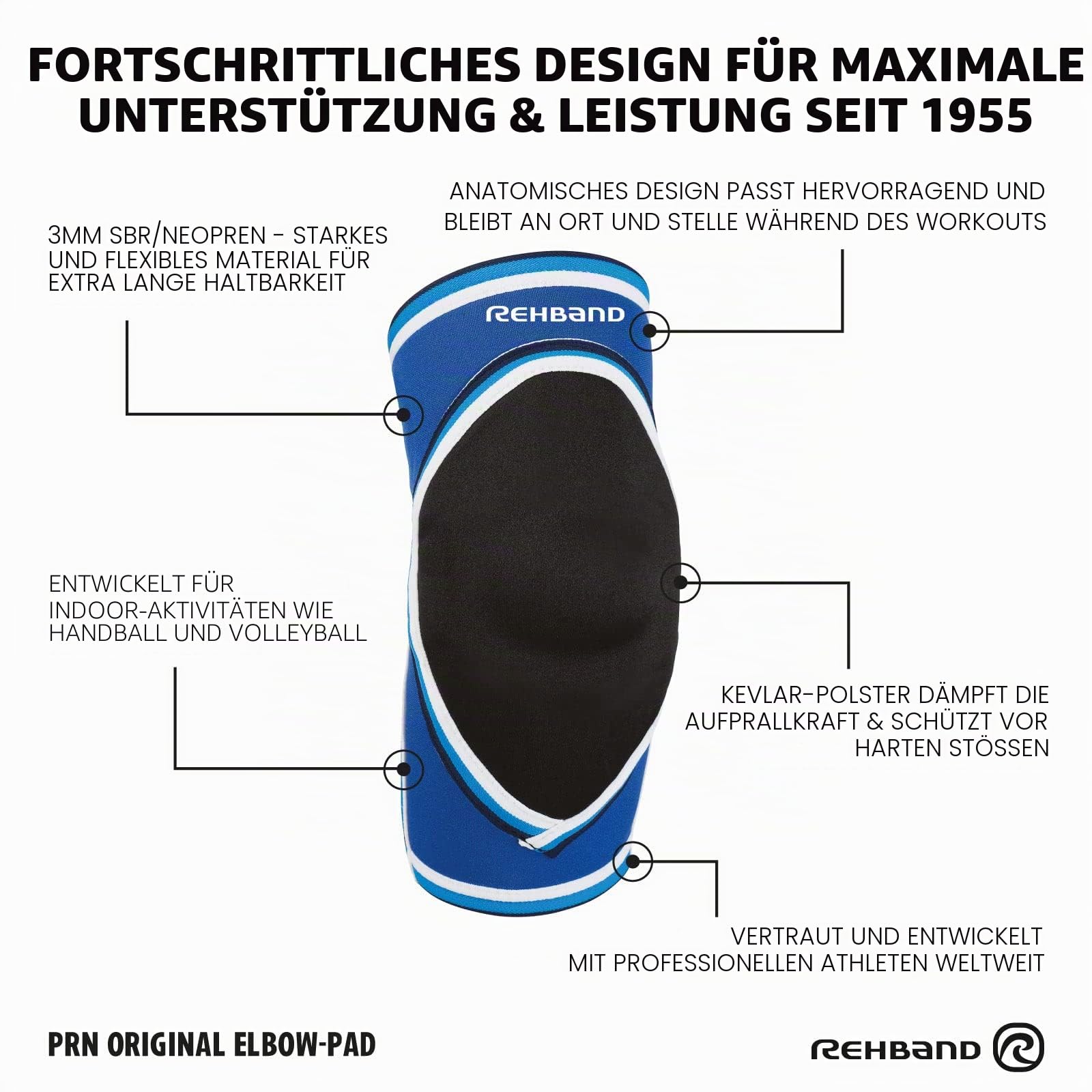Rehband PRN Ellenbogenbandage für Sport Größe S/M/L/XL/XXL - Handballbandage mit Polsterung, Ellenbogenschoner für Hand- und Volleyball - entlastet und bietet Kompression