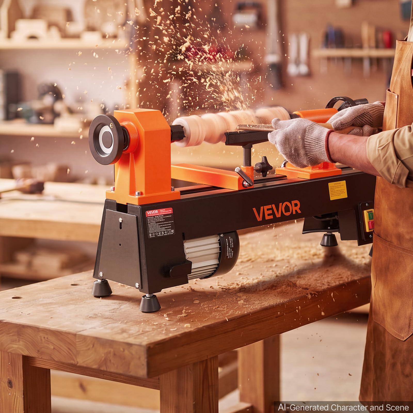VEVOR Tornio per Legno da Banco 375 W 254 x 465 mm 5 Velocità Regolabili
