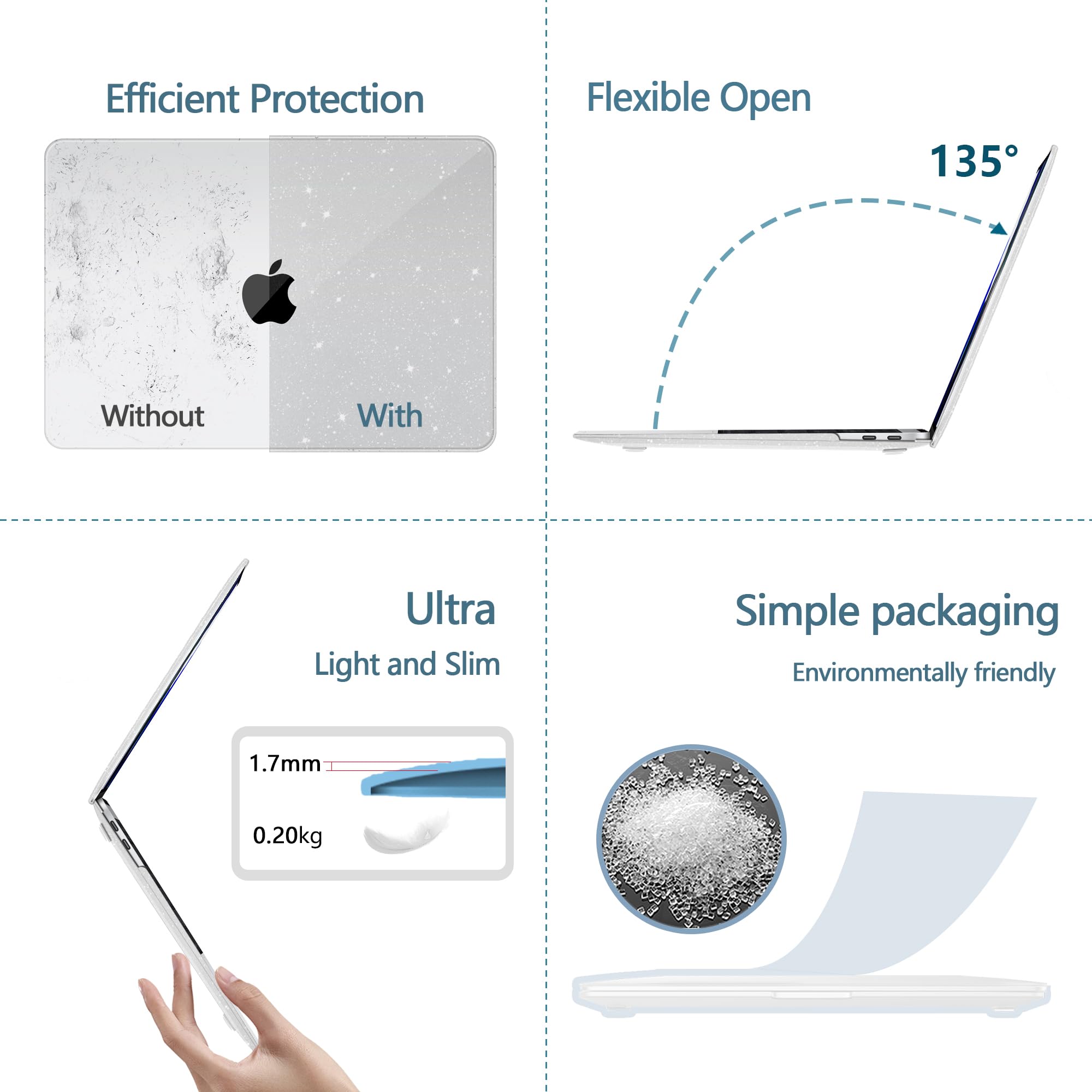 NPUOLS Custodia Protettiva per MacBook Air 13 Pollici Cover 2021 2020 2019 2018 Modello A2337(M1) A2179 A1932, Cristallo Rigide Custodia e Ultra Sottile TPU UE Tastiera Cover (A2337 A2179), Glitter