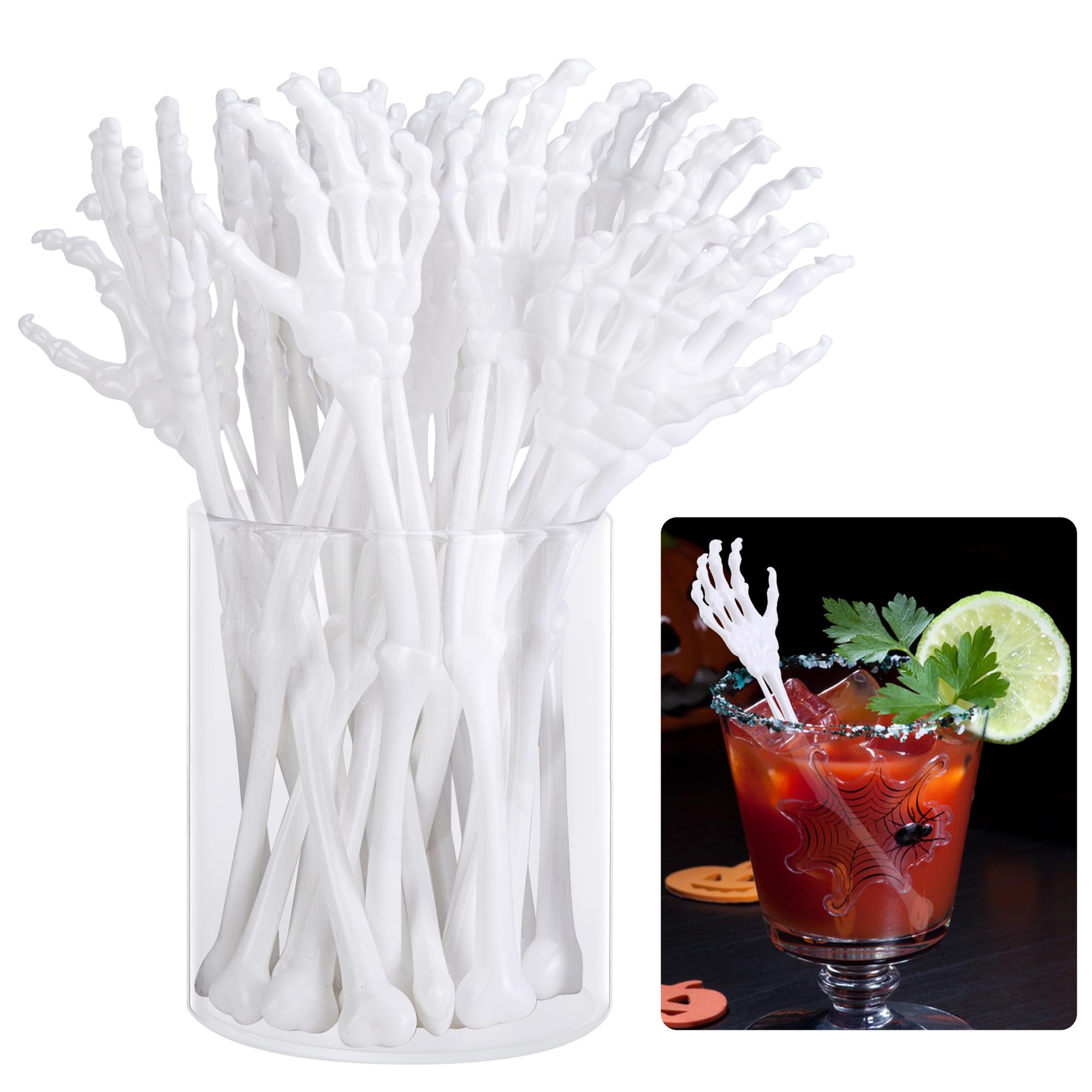 View 1 of [MISSING PARTS] RunNico Halloween Skeleton Cocktail Stirrers, 6 Pcs