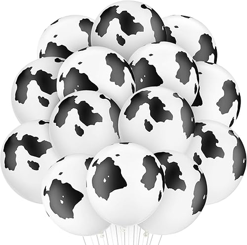 Gejoy 48 globos de vaca de látex divertidos globos de vaca con estampado de vaca en blanco y negro, suministros de fiesta de cumpleaños