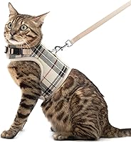 PUPTECK Escape-Proof Soft Mesh Cat Harness & Leash Set - Plaid Beige XL for Cats, Small Dogs, Rabbits