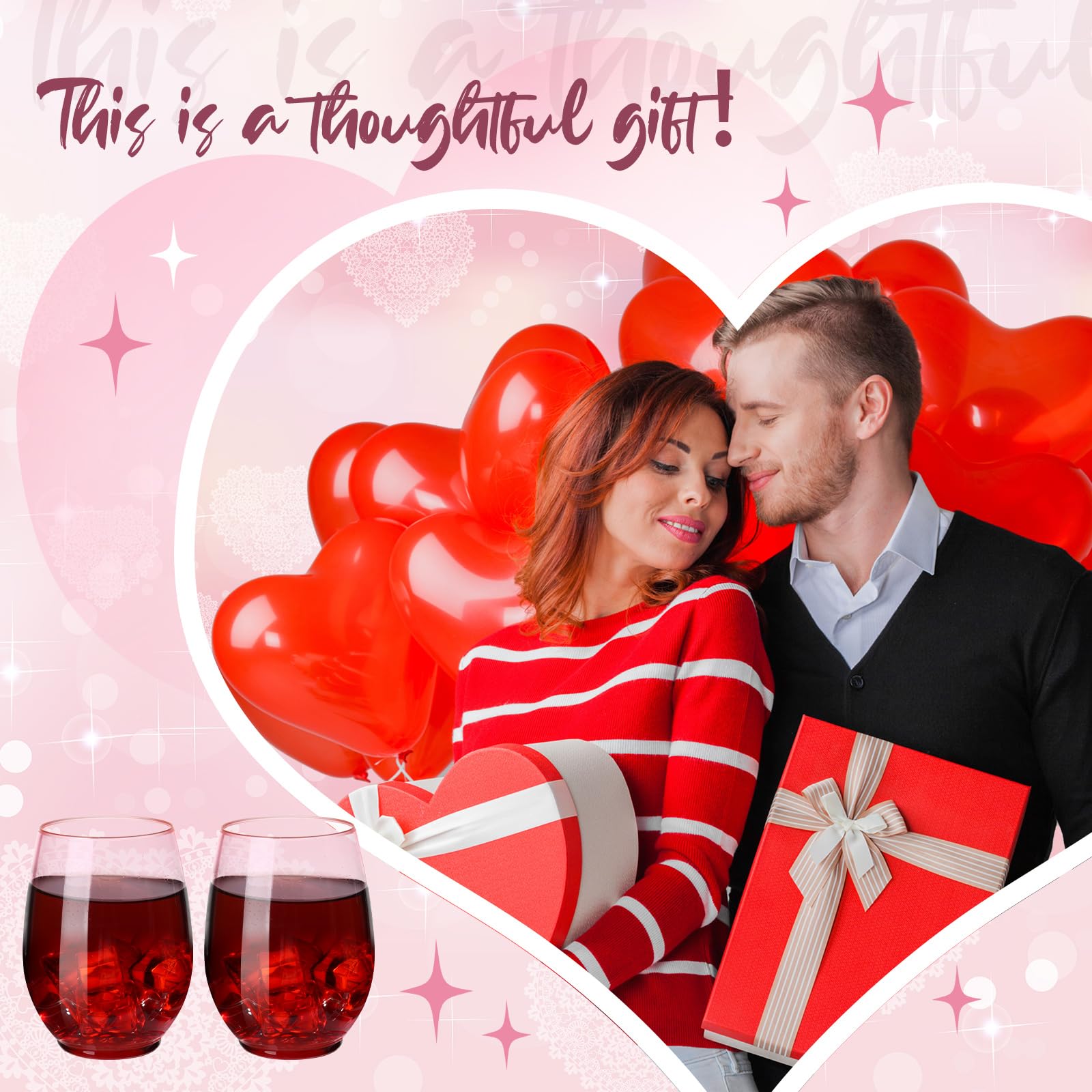 Layhit Weingläser ohne Stiel, Kunststoff, wiederverwendbar, unzerbrechlich, für Whiskey, Champagner, Valentinstag, Hochzeit, Jahrestag, Geburtstag, Party, 400 ml, 32 Stück