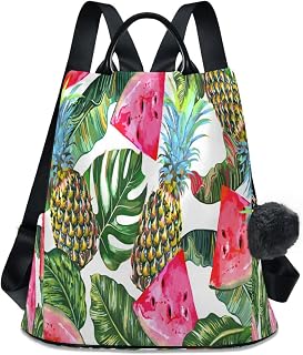Women Tropical Pineapple Backpack Purse Waterproof Anti-theft Casual Shoulder Bag Fashion Ladies Satchel Bags（570）, Tropical Pineapple, 13.4 X 5.9 X 15 inch