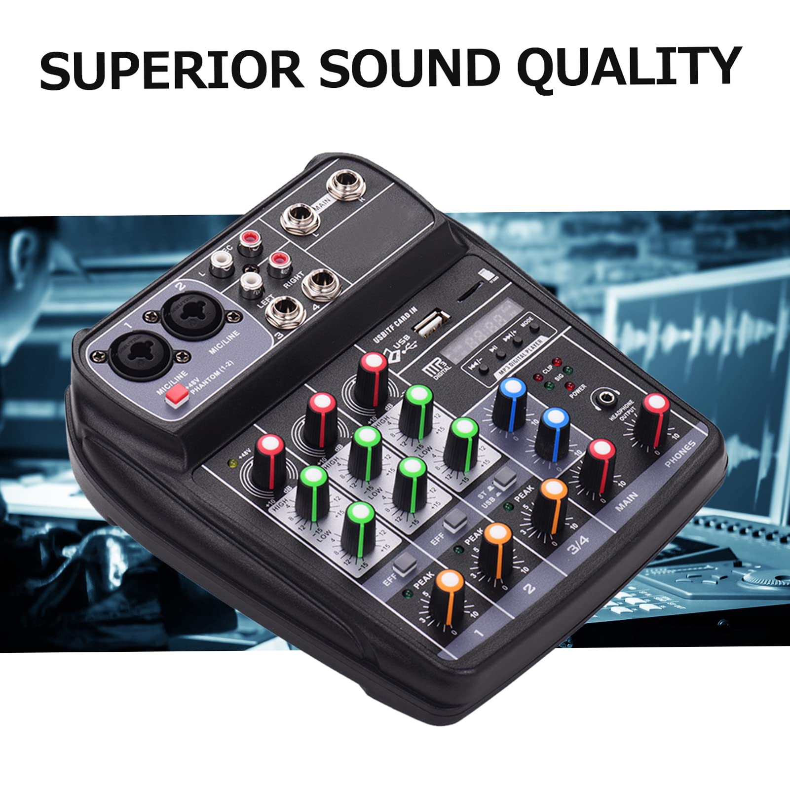 Mikser Audio Mikser Dźwięku Konsola Miksująca DJ 4-kanałowy Cyfrowy Audio Kompaktowa Konsola Miksująca BT MP3 Wejście USB Zasilanie Phantom 48 V do Nagrywania (Wtyczka UE)