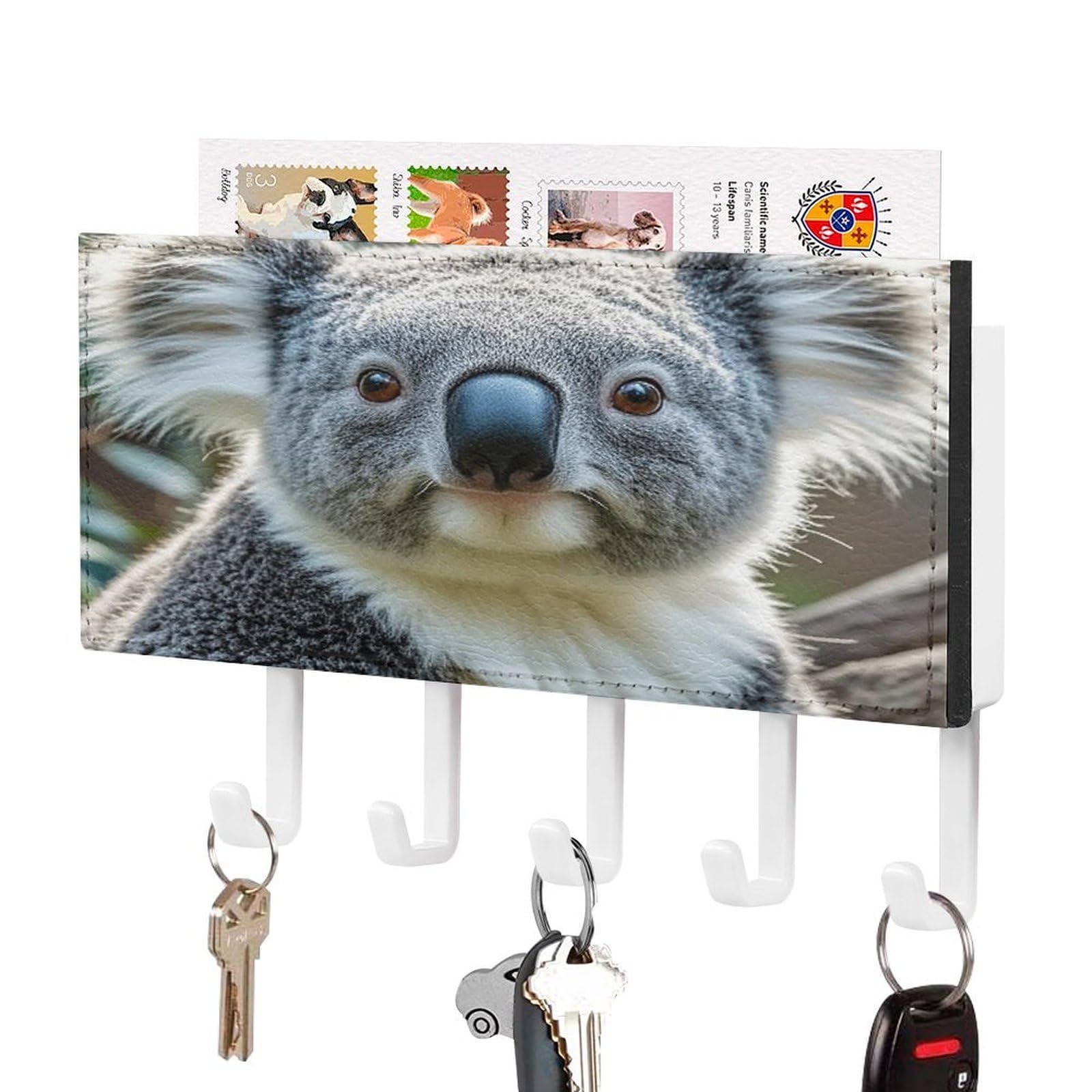 FekiLoot Lovely Koala Key Holder Wall Mounted Key Hanger with 5 Hooks Hallway Key Rack Decor for Kitchen Entryway Key Hooks PU Leather Key Organizer for Front Door Office