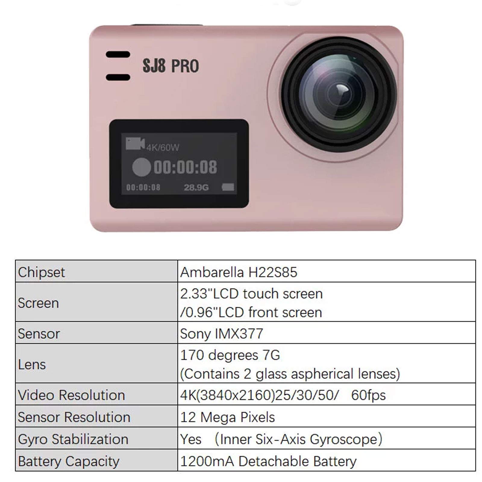 HD Fotocamere Digitali con Zoom 8x, 4K 2.0" Schermo 12MP Macchina Fotografica Subacquea 30M Videocamera Impermeabile Action Camera, Telecomando Senza Fili,Rosa