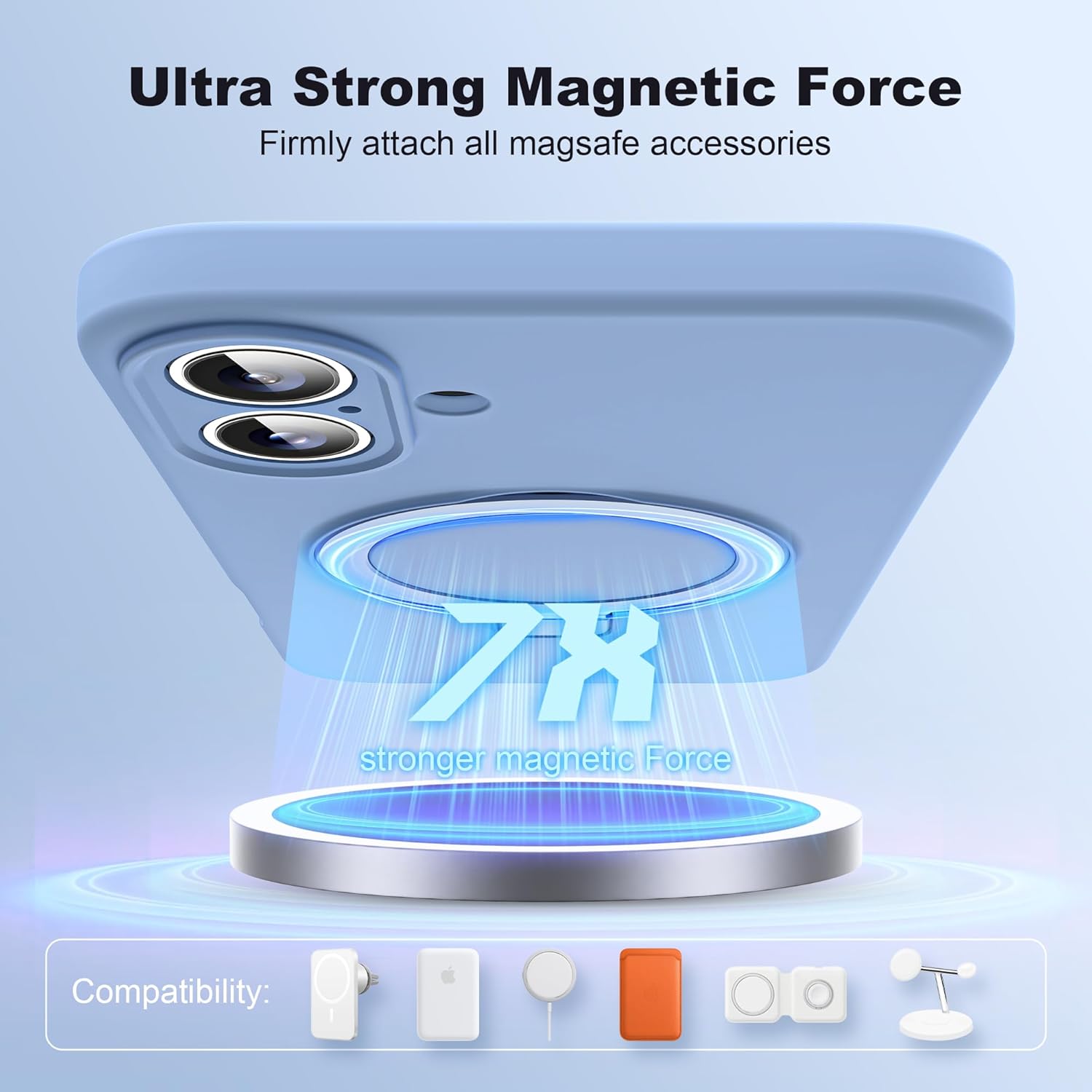 Designed for iPhone 16 Case with Magnetic Invisible Stand Compatible with Mag-Safe Military Drop Tested Shockproof Silicone Phone Cases for Women Men 6.1'', Blue - Image 3