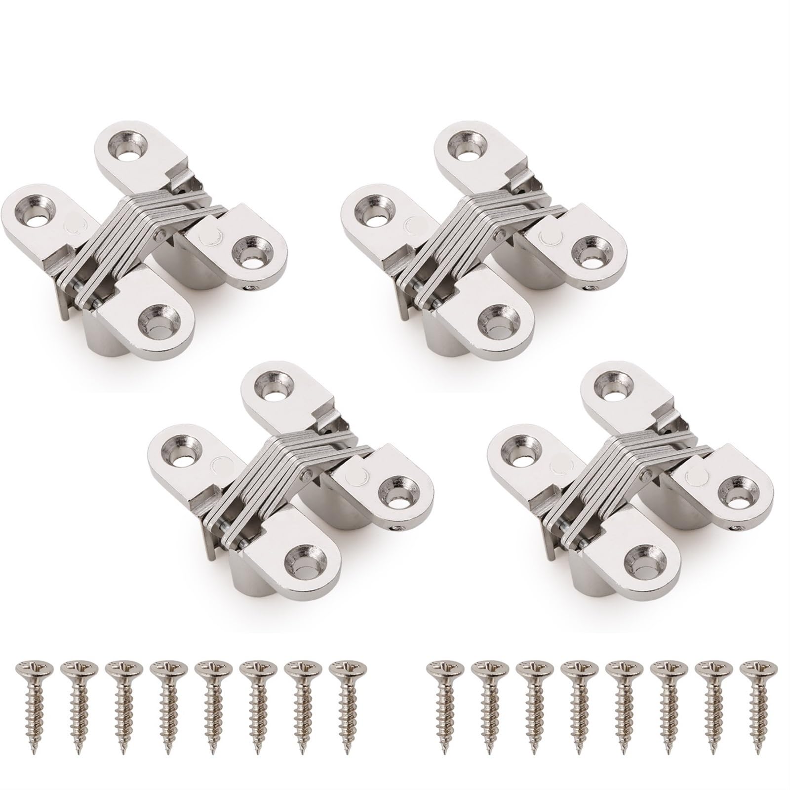 Door Hinges Invisible Hinge 180 Degree Zinc Alloy Material Nickel Color Folding Door for Bathroom(Nickel 4 pcs)