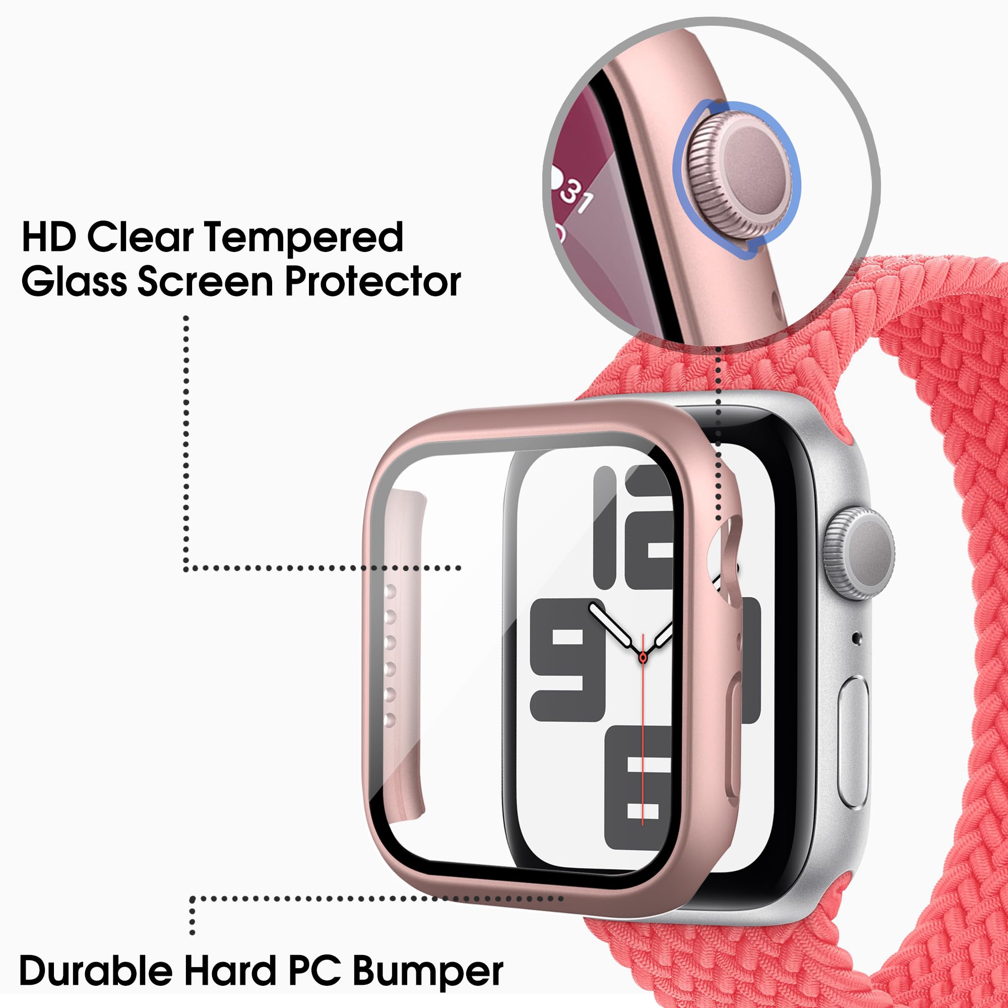 Confezione da 10 custodie con pellicola protettiva in vetro temperato per Apple Watch Series SE 2022/6/SE/5/4 44 mm, cover rigida ultra sottile in PC, protezione completa compatibile con
